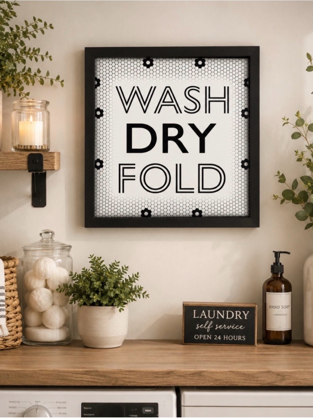 Willow Spring Square Framed Laundry Wash Dry Fold Wall Shelf Sign
